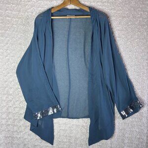 Soft Surrounding Turquoise‎ Blue Open Cardigan with Sequin Cuffs Size Size Large